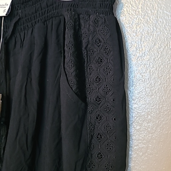 American Rag women's small smocked elastic waist, cuffs, crochet-trim soft pants - Picture 4 of 12